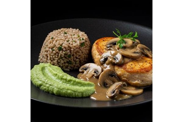 Foto do produto  Frango com Cogumelos, Creme de Brócolis e Arroz Integral (400g)