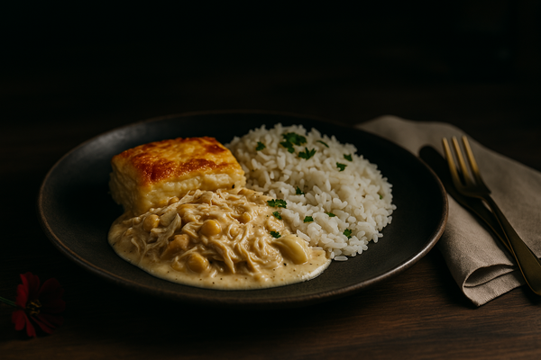 Foto do produto Galinha Brasília, Torta Suíça e Arroz com Salsa (450g)