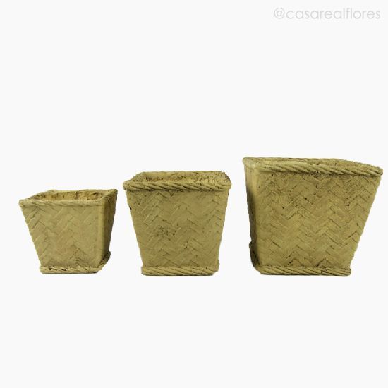 Foto do produto Kit com 3 Vasos Quadrado  - Bege (10857)