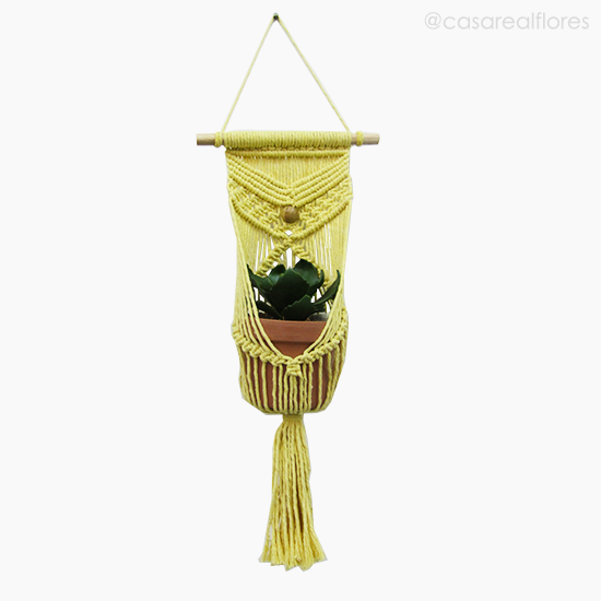 Foto do produto Suporte Madeira Trabalhado Barbante Desenho - Amarelo (11196)