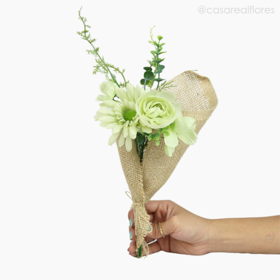 Foto do produto Buquê Misto c/ Gérbera e Rosa Artificial na Juta - Branco (12908)