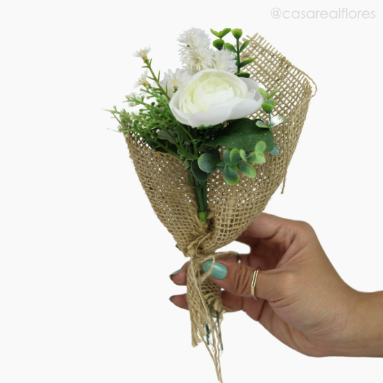 Foto do produto Buquê Ranunculus Artificial na Juta - Branco (12911)