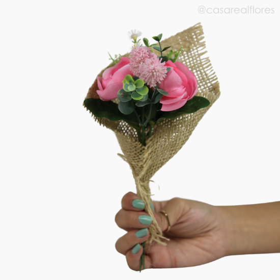Foto do produto Buquê Ranunculus Artificial na Juta - Rosa (12912)