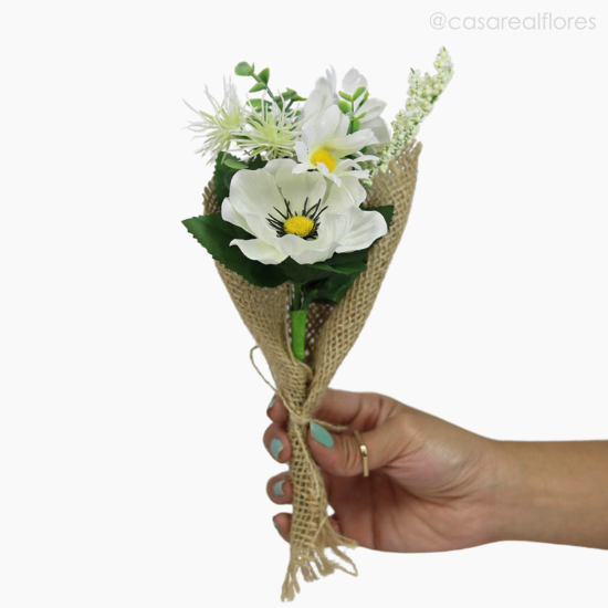 Foto do produto Buquê Misto c/ Gérbera e Anemone Artificial na Juta - Branco (12914)