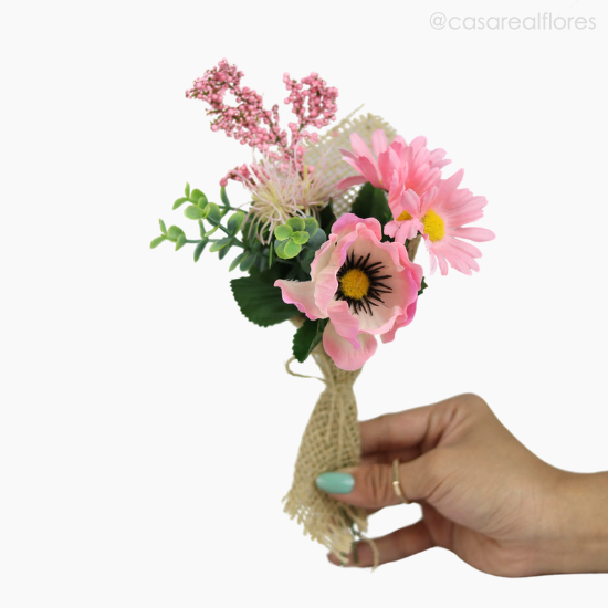 Foto do produto Buquê Misto c/ Gérbera e Anemone Artificial  na Juta - Rosa Claro (12915)