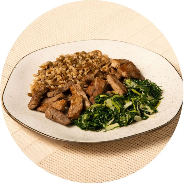 Foto do produto Filezinho de porco com arroz e lentilha  - 353 Kcal