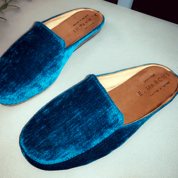 Mule Capri Veludo Azul