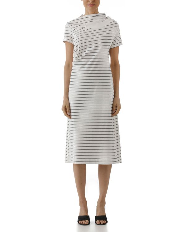 Foto do produto Vestido Drapeado Listra Fina Branco & Preto