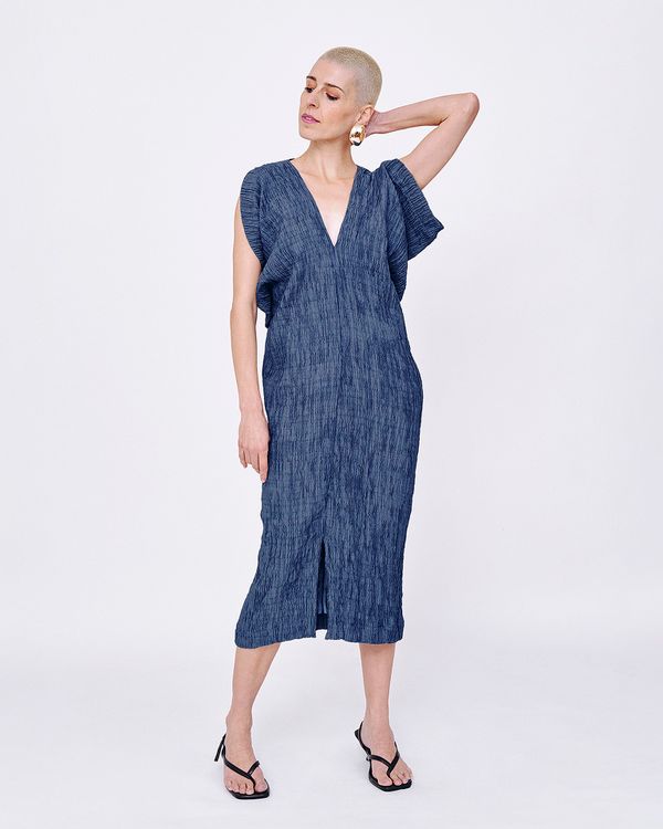 Foto do produto Vestido Plissado Prega Azul