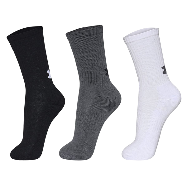 MEIA UA CORE COTTON CREW CANO ALTO 3 PARES PTO/BCO/CNZ