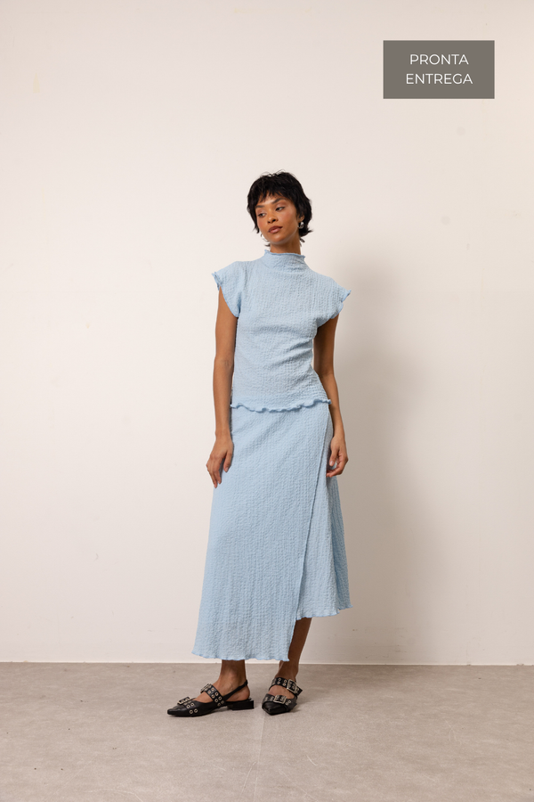 Foto do produto SAIA MIDI MEMÓRIA - AZUL CELESTE