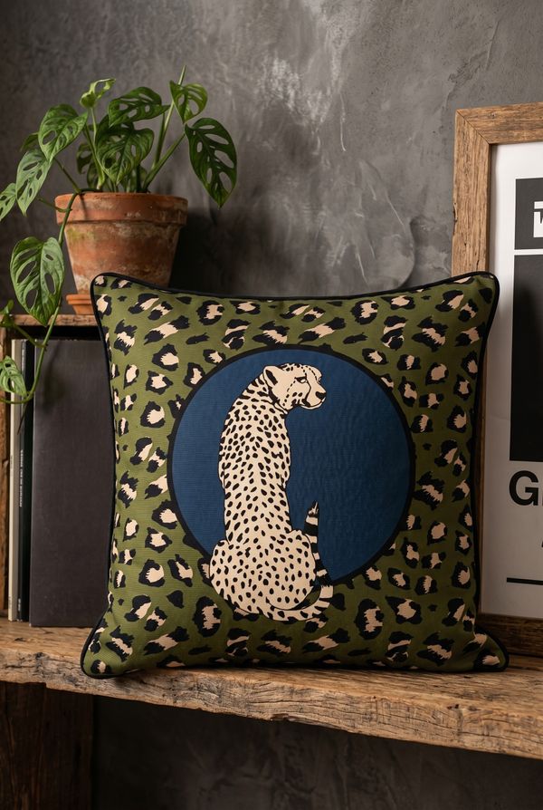 Foto do produto CAPA DE ALMOFADA LEOPARDO FUNDO AZUL