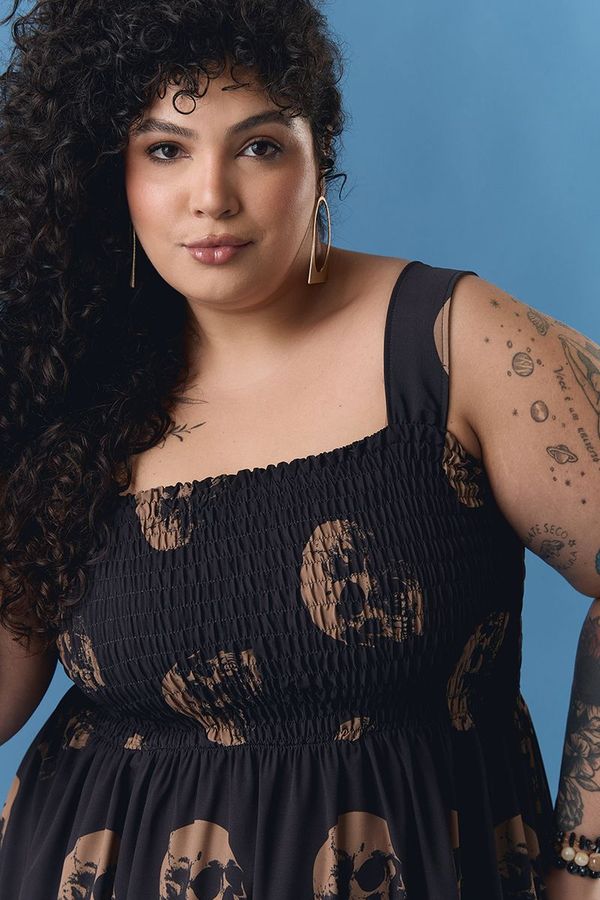 Foto do produto VESTIDO LONGO CAVEIRA PRETA LASTÉX
