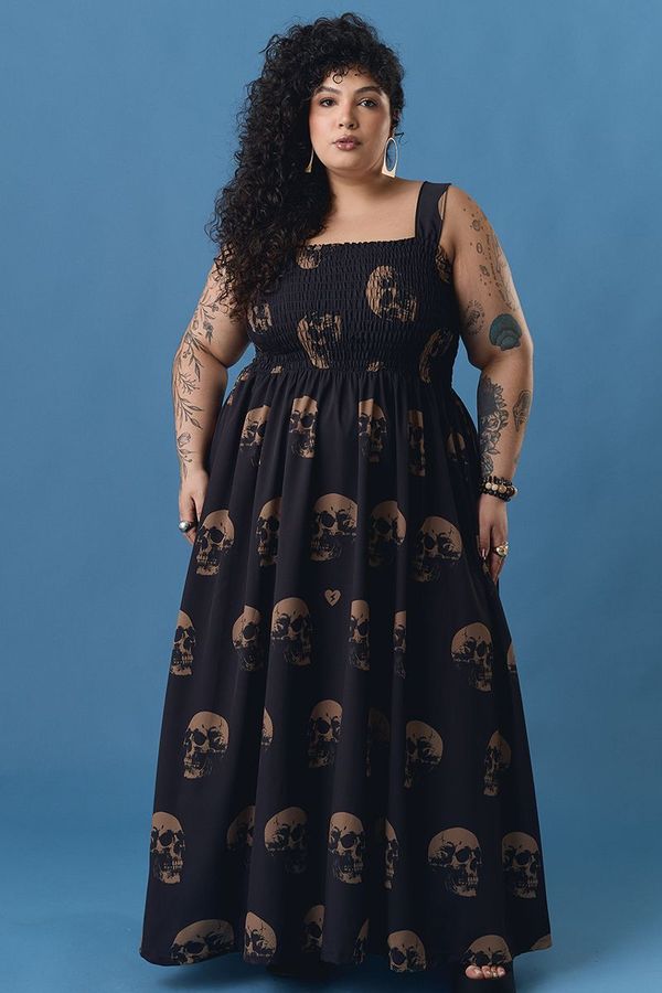 Foto do produto VESTIDO LONGO CAVEIRA PRETA LASTÉX