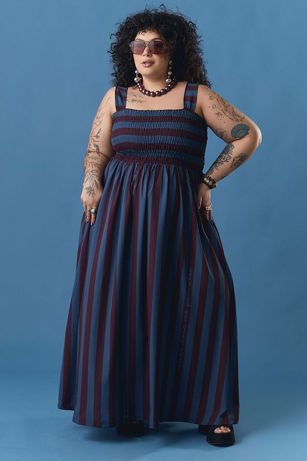 Foto do produto VESTIDO LONGO LISTRADO AZUL LASTEX