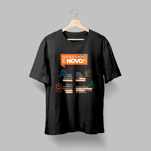 Foto do produto Camiseta Por que o NOVO é Novo? Preta (Unissex)