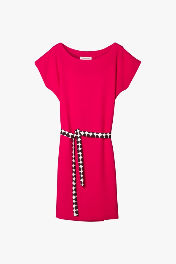 Vestido reto com cinto lã Joana rosa pink • Esgotado