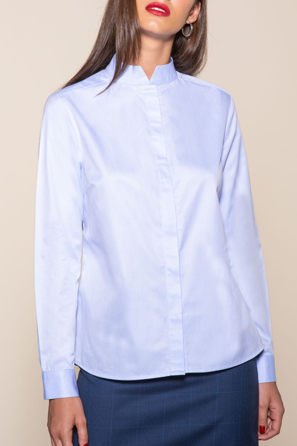 Camisa algodão gola coreana Marta azul claro
