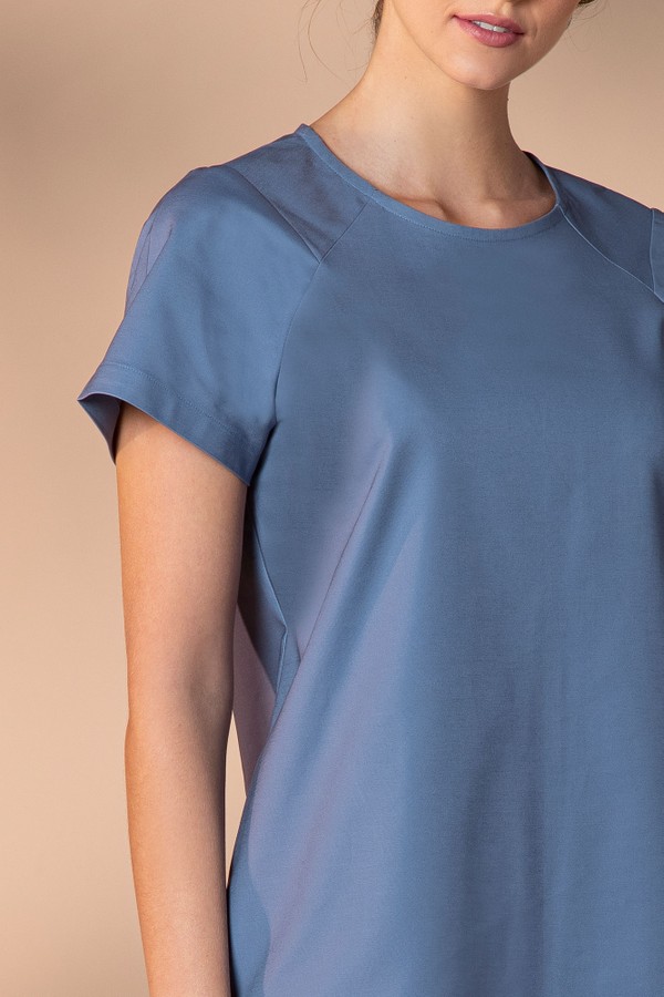 Vestido algodão t-shirt curto Anelise azul-acinzentado
