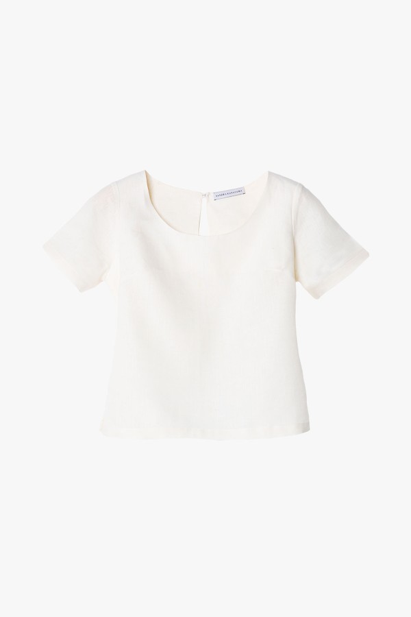 Top linho t-shirt com martingale Desirée off-white