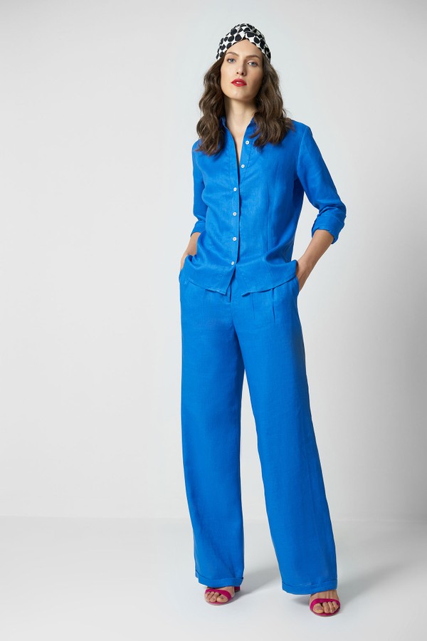 Pantalona linho barra italiana Marina azul