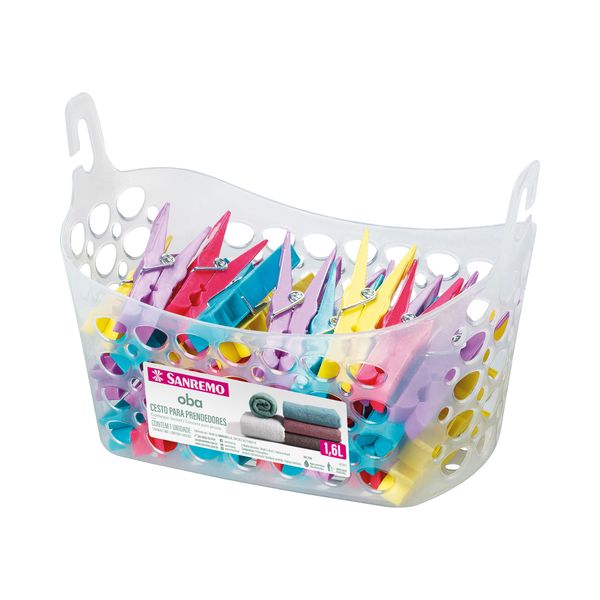 Foto do produto CESTO P/PRENDEDORES PLASTIC SANREMO 1,6L | CANASTO PLÁSTICO P/PINZAS DE ROPA SANREMO 1,6L | SANREMO PLASTIC BASKET FOR CLOTHES CLIPS 0.4GAL