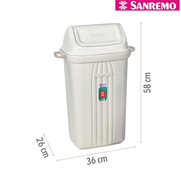 Foto do produto LIXEIRA BASCULANTE PLÁSTICA SANREMO 30L | PAPELERA PLÁSTICA BASCULANTE SANREMO 30L | SANREMO PLASTIC SWING LID WASTE BIN 6.5GAL