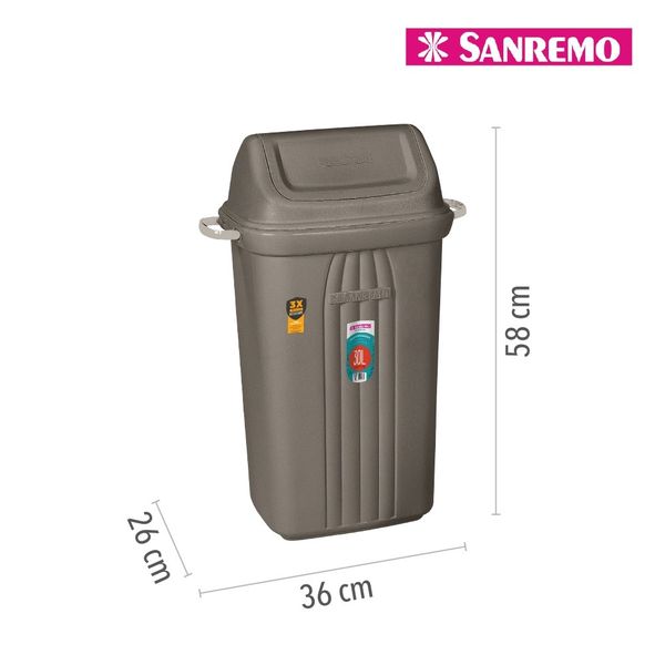 Foto do produto LIXEIRA BASCULANTE 30L | PAPELERA BASCULANTE PLÁSTICA 30L | PLASTIC SWING LID WASTE BIN 6.5GAL