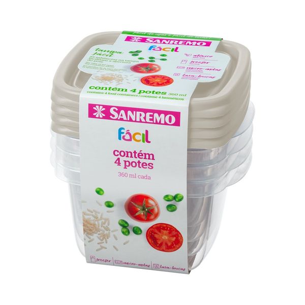 Foto do produto CONJ. 4 POTES PLÁSTICO SANREMO 360ML | CONJ. 4 CONTENEDORES PLÁSTICO SANREMO 360ML | SANREMO PLASTIC CONTAINER SET OF 4  12FL OZ