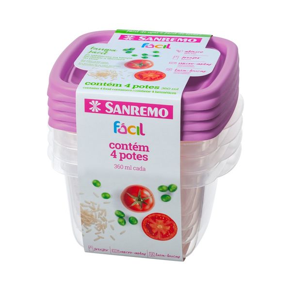 Foto do produto CONJ. 4 POTES PLÁSTICO SANREMO 360ML | CONJ. 4 CONTENEDORES PLÁSTICO SANREMO 360ML | SANREMO PLASTIC CONTAINER SET OF 4  12FL OZ