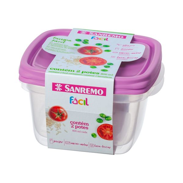 Foto do produto CONJ. 2 POTES QUAD. PLÁSTICO SANREMO 800ML | CONJUNTO 2 CONTENEDORES CUADRADO PLÁSTICO SANREMO 200ML | SANREMO PLASTIC SQUARE CONTAINER SET OF 2  27FL OZ