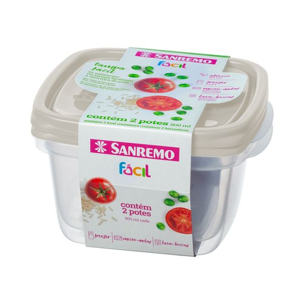 Foto do produto CONJ. 2 POTES QUAD. PLÁSTICO SANREMO 800ML | CONJUNTO 2 CONTENEDORES CUADRADO PLÁSTICO SANREMO 200ML | SANREMO PLASTIC SQUARE CONTAINER SET OF 2  27FL OZ