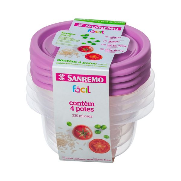 Foto do produto CONJ. 4 POTES PLÁSTICO SANREMO 230ML | CONJ. 4 CONTENEDORES PLÁSTICO SANREMO 230ML | SANREMO PLASTIC CONTAINERSET OF 4 7.7FL OZ