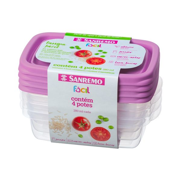 Foto do produto CONJ. 4 POTES PLÁSTICO SANREMO 280ML | CONJ. 4 CONTENEDORES PLÁSTICO SANREMO 280ML | SANREMO PLASTIC CONTAINER SET OF 4  9.4FL OZ