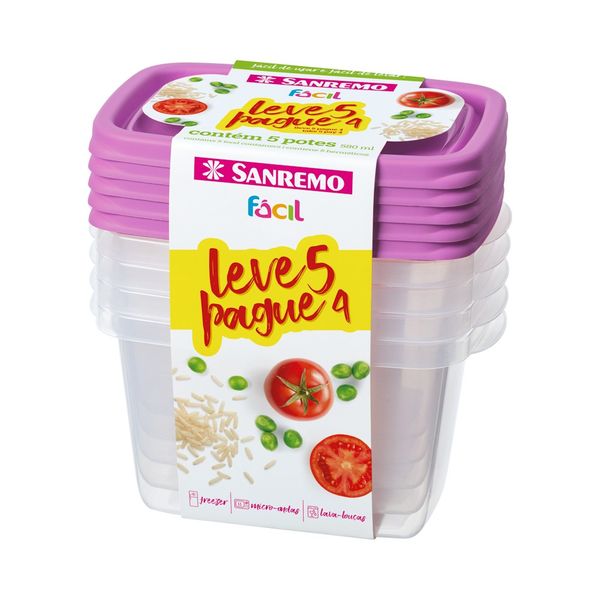 Foto do produto CONJ. L5P4 POTE PLÁSTICO SANREMO 580ML | CONJ. C5L4 CONTENEDORES PLÁSTICO SANREMO 580ML | SANREMO PLASTIC CONTAINER L5P4 SET 19.6FL OZ