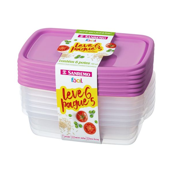 Foto do produto CONJ. L6P5 POTES PLÁSTICO SANREMO 785ML | CONJ. C6L5 CONTENEDORES PLÁSTICO SANREMO 785ML | SANREMO PLASTIC CONTAINER L6P5 SET 26.5 FL OZ