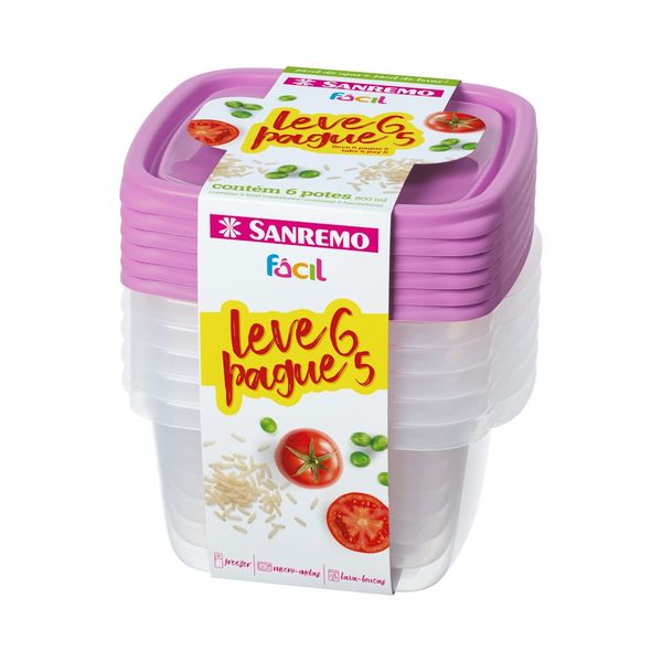 Foto do produto CONJ. L6P5 POTES PLÁSTICO SANREMO 800ML | CONJ. C6P5 CONTENEDORES PLÁSTICO SANREMO 800ML | SANREMO PLASTIC CONTAINER L6P5 SET 27FL OZ