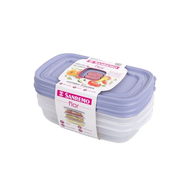 Foto do produto CONJ 3 POTES RETANG PLAST SANREMO 1,26L