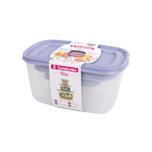 Foto do produto CONJ 3 POTES RETANG PLASTICO SANREMO
