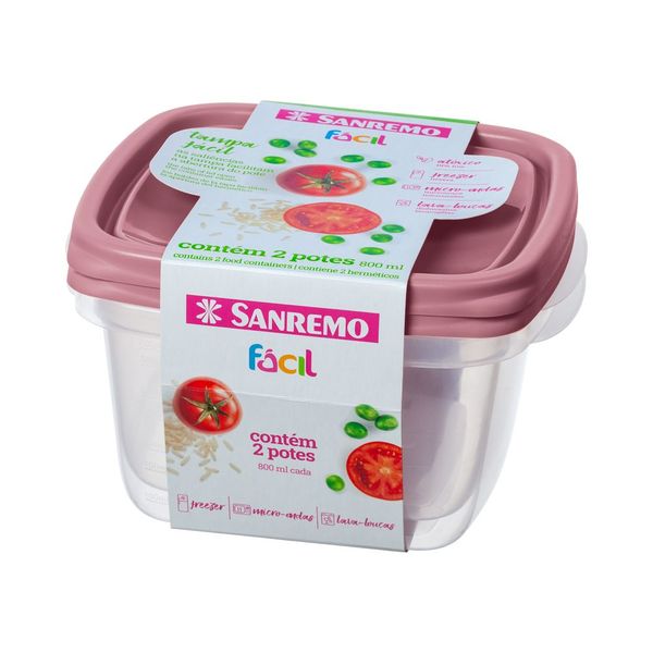 Foto do produto CONJ. 2 POTES QUAD. PLÁSTICO SANREMO 800ML | CONJUNTO 2 CONTENEDORES CUADRADO PLÁSTICO SANREMO 200ML | SANREMO PLASTIC SQUARE CONTAINER SET OF 2  27FL OZ
