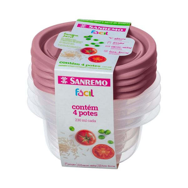 Foto do produto CONJ. 4 POTES PLÁSTICO SANREMO 230ML | CONJ. 4 CONTENEDORES PLÁSTICO SANREMO 230ML | SANREMO PLASTIC CONTAINERSET OF 4 7.7FL OZ