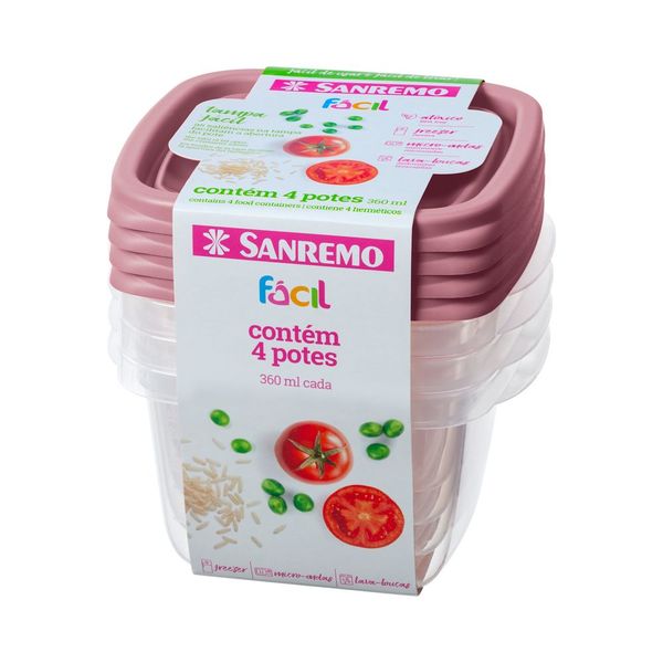 Foto do produto CONJ. 4 POTES PLÁSTICO SANREMO 360ML | CONJ. 4 CONTENEDORES PLÁSTICO SANREMO 360ML | SANREMO PLASTIC CONTAINER SET OF 4  12FL OZ