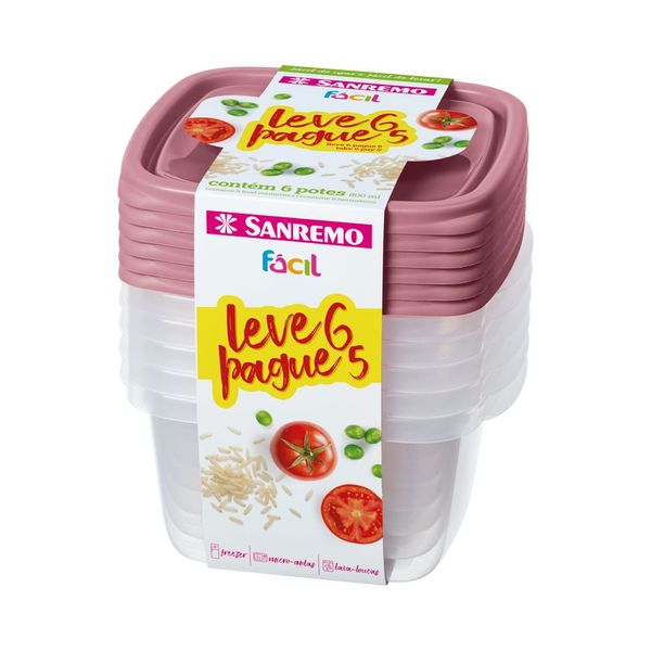 Foto do produto CONJ. L6P5 POTES PLÁSTICO SANREMO 800ML | CONJ. C6P5 CONTENEDORES PLÁSTICO SANREMO 800ML | SANREMO PLASTIC CONTAINER L6P5 SET 27FL OZ