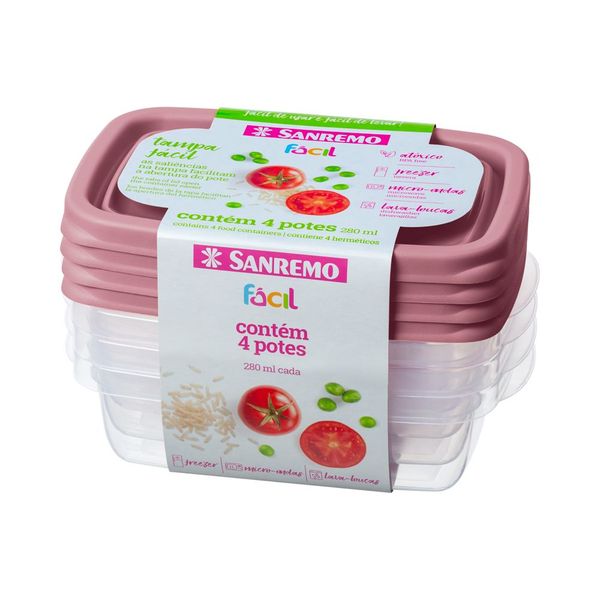 Foto do produto CONJ. 4 POTES PLÁSTICO SANREMO 280ML | CONJ. 4 CONTENEDORES PLÁSTICO SANREMO 280ML | SANREMO PLASTIC CONTAINER SET OF 4  9.4FL OZ