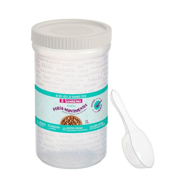 Foto do produto POTE C/ MEDIDOR PLÁSTICO 1L | POTE C/ MEDIDOR PLÁSTICO 1L | FOOD CONTAINER WITH PLASTIC METER 33.8FL OZ