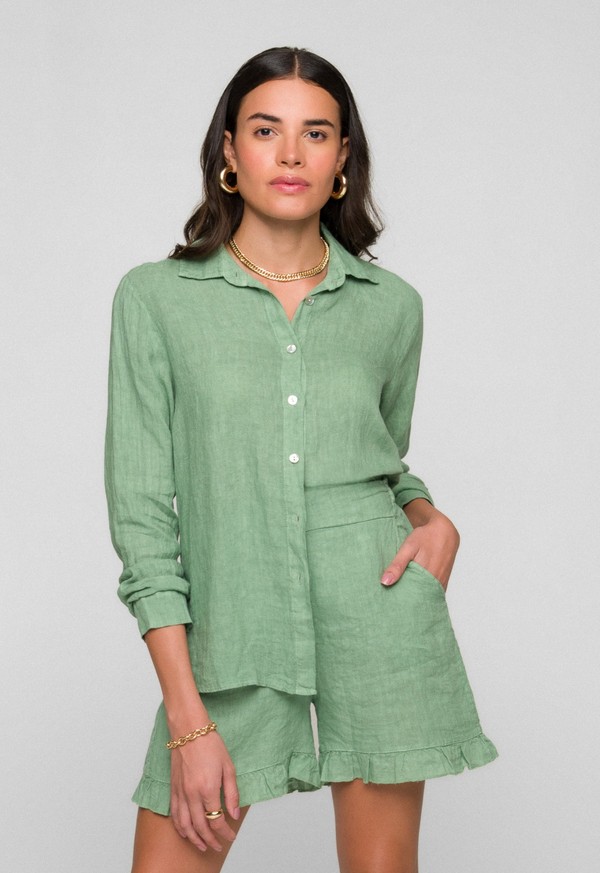 CAMISA CAROL MADRE REINA LINHO VERDE MENTA