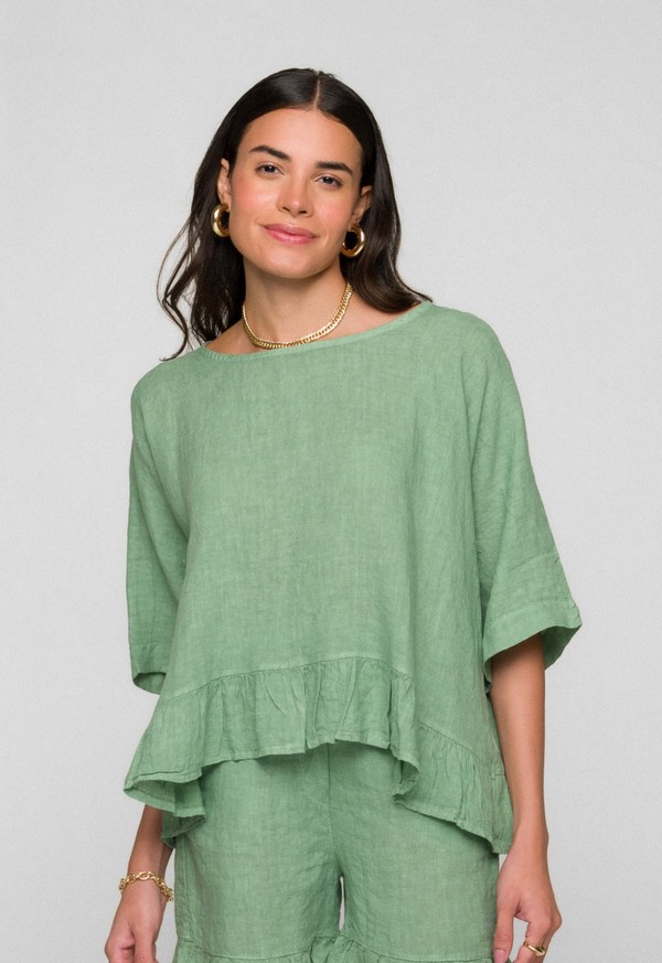 BLUSA MILLA MADRE REINA LINHO VERDE MENTA