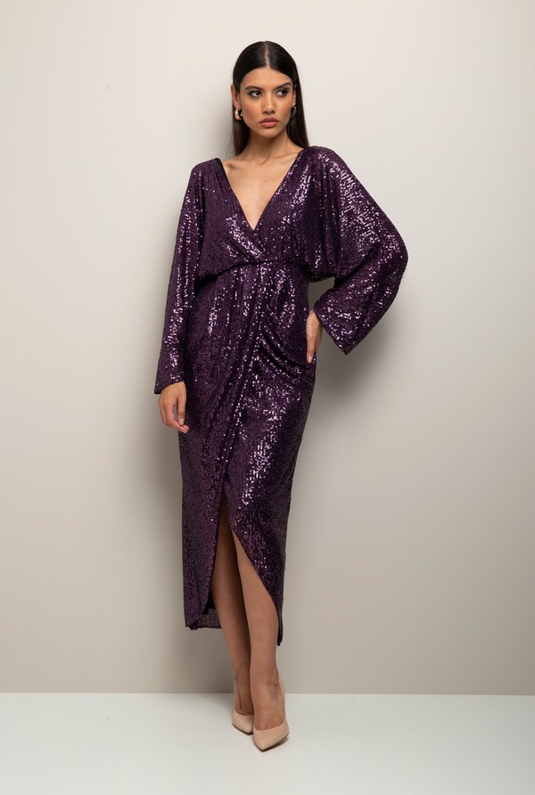 Foto do produto Vestido Midi em Paetê com Fenda Purple Glowing