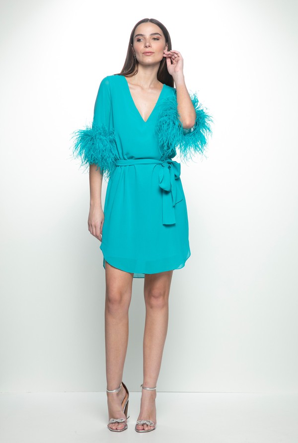 Foto do produto Vestido Curto Decote V com Plumas Tiffany