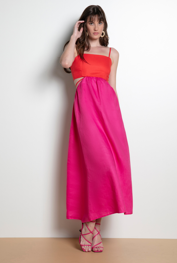 Foto do produto Vestido Vazado Midi em Linho Dou Color